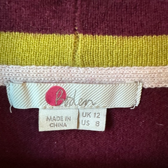 Boden Women’s Burgundy 3/4 Sleeve Sweater with Striped Scarf Collar - Picture 6 of 7